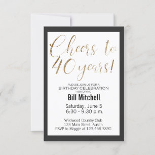 40e verjaardag zwarte goudglitter moderne legant kaart