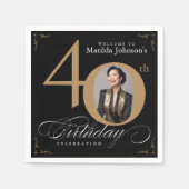 40e verjaardag zwarte goudkalligrafie Aangepaste f Servet (Voorkant)