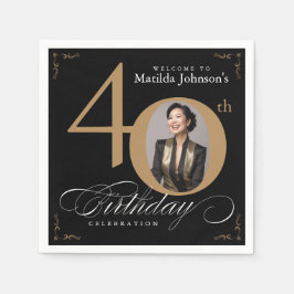 40e verjaardag zwarte goudkalligrafie Aangepaste f Servet