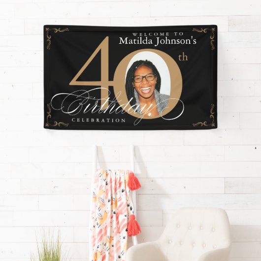 40e verjaardag zwarte goudkalligrafie Aangepaste f Spandoek (Insitu)