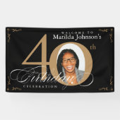 40e verjaardag zwarte goudkalligrafie Aangepaste f Spandoek (Horizontaal)