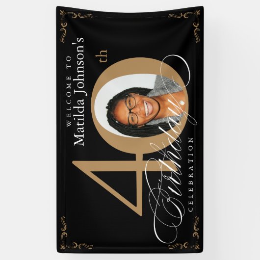 40e verjaardag zwarte goudkalligrafie Aangepaste f Spandoek (Verticaal)