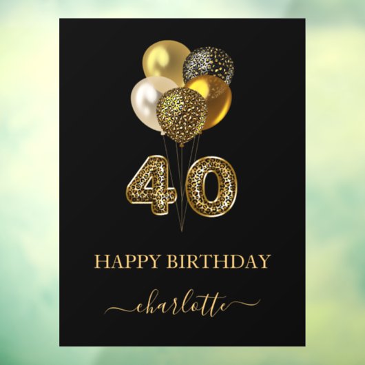 40e verjaardag zwarte goudluipaard naamscript raamsticker (Vel 3)