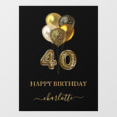 40e verjaardag zwarte goudluipaard naamscript raamsticker (Vel)