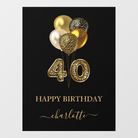 40e verjaardag zwarte goudluipaard naamscript raamsticker (Vel)
