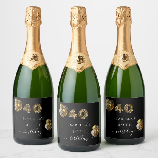 40e verjaardag zwarte goudluipaard sparkling wijnetiket (Flessen)
