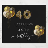 40e verjaardag zwarte goudluipaard sparkling wijnetiket (Enkel label)