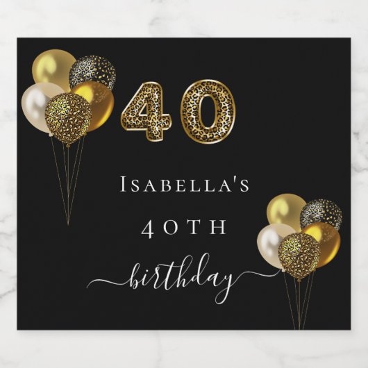 40e verjaardag zwarte goudluipaard sparkling wijnetiket (Enkel label)