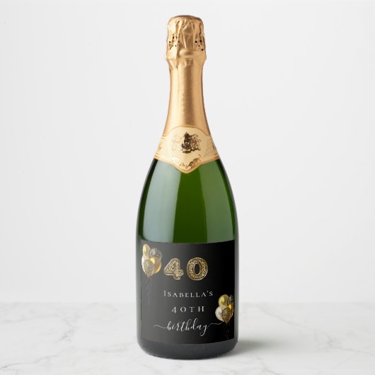 40e verjaardag zwarte goudluipaard sparkling wijnetiket (Voorkant)