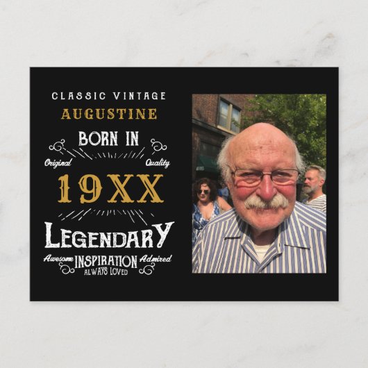 40e verjaardag zwarte goudretro foto briefkaart (Voorkant)