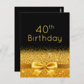40e verjaardag zwarte goudsparkle-uitnodiging briefkaart (Voorkant / Achterkant)