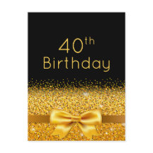 40e verjaardag zwarte goudsparkle-uitnodiging