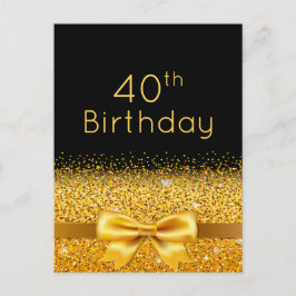 40e verjaardag zwarte goudsparkle-uitnodiging briefkaart