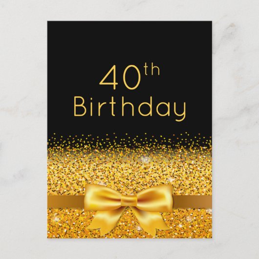 40e verjaardag zwarte goudsparkle-uitnodiging briefkaart (Voorkant)