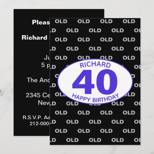 40e verjaardag zwarte grappige OUD elke leeftijd Kaart (Voorkant / Achterkant)