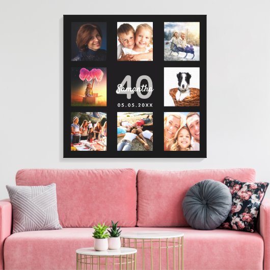 40e verjaardag zwarte naam foto collage canvas afdruk (Insitu (Woonkamer))