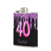 40e verjaardag zwarte paarse glitter scriptvriende heupfles (Links)