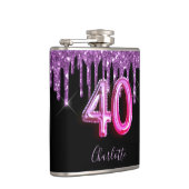 40e verjaardag zwarte paarse glitter scriptvriende heupfles (Rechts)