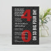 40e verjaardag zwarte rode BIG VIER OH! Kaart (Staand voorkant)