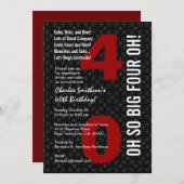 40e verjaardag zwarte rode BIG VIER OH! Kaart (Voorkant / Achterkant)