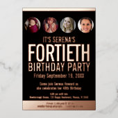 40e verjaardag zwarte roos gouden fotocirkels folie uitnodiging (Voorkant)