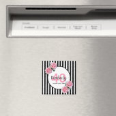 40e verjaardag zwarte strepen roze florals klassie magneet (Insitu (Vaatwasser))