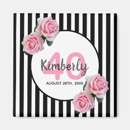 40e verjaardag zwarte strepen roze florals klassie magneet