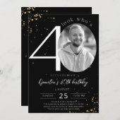 40e verjaardag zwarte uitnodiging met foto (Voorkant / Achterkant)