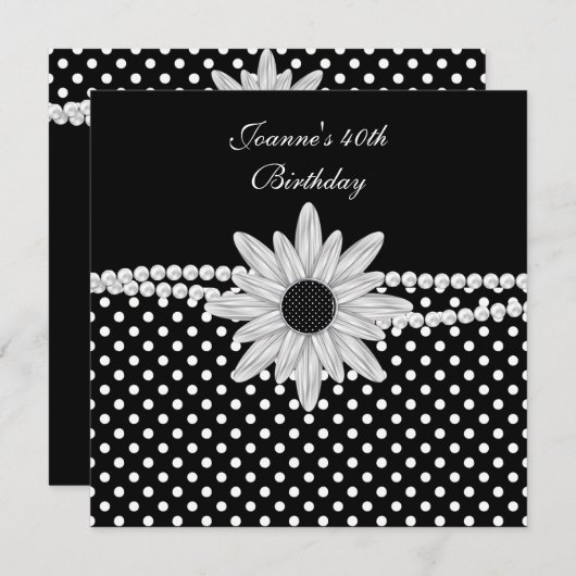 40e verjaardag zwarte witte rode vlek kaart (Voorkant / Achterkant)