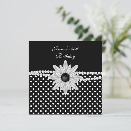 40e verjaardag zwarte witte rode vlek kaart (Staand voorkant)