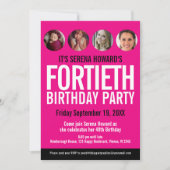 40e verjaardag zwarte witte roze fotocirkels kaart (Voorkant)