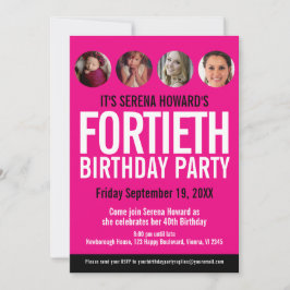 40e verjaardag zwarte witte roze fotocirkels kaart
