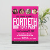 40e verjaardag zwarte witte roze fotocirkels kaart (Staand voorkant)