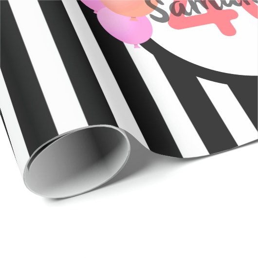 40e verjaardag zwarte witte strepen roze ballonnen cadeaupapier (Rol Hoek)