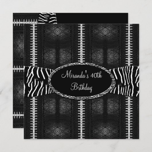 40e verjaardag Zwarte Witte Zebra Zipper Kaart (Voorkant / Achterkant)
