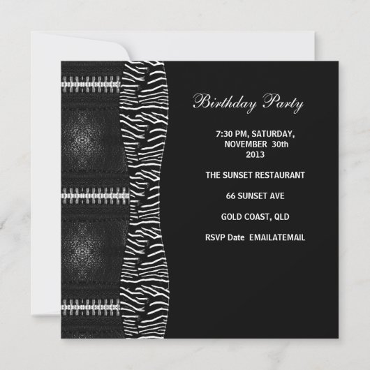 40e verjaardag Zwarte Witte Zebra Zipper Kaart (Achterkant)