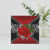 40e verjaardag zwarte witte zilver rode rode rozen kaart (Staand voorkant)