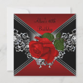 40e verjaardag zwarte witte zilver rode rode rozen kaart (Voorkant)