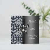 40e verjaardag zwarte witte zilver sieraad kaart (Staand voorkant)