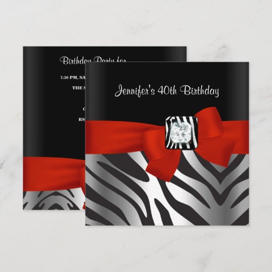 40e verjaardag Zwarte Zebra Stripe Red Bow Kaart (Voorkant / Achterkant)