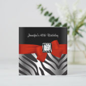 40e verjaardag Zwarte Zebra Stripe Red Bow Kaart (Staand voorkant)