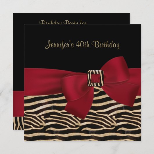 40e verjaardag Zwarte Zebra Stripe Red Bow Kaart (Voorkant / Achterkant)