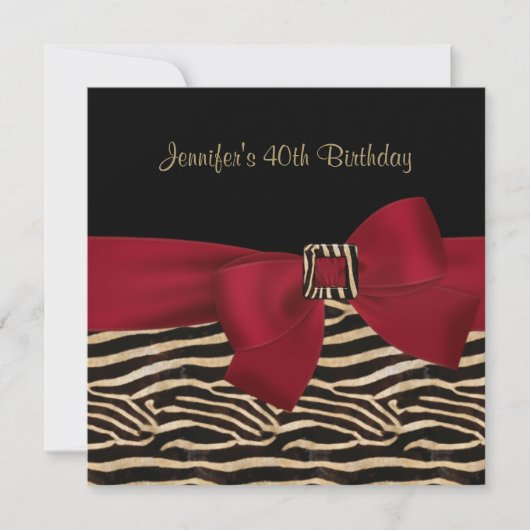 40e verjaardag Zwarte Zebra Stripe Red Bow Kaart (Voorkant)