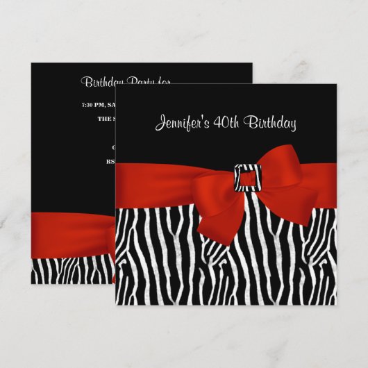 40e verjaardag Zwarte Zebra Stripe Red Bow Kaart (Voorkant / Achterkant)