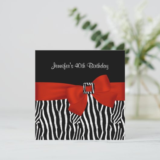 40e verjaardag Zwarte Zebra Stripe Red Bow Kaart (Staand voorkant)
