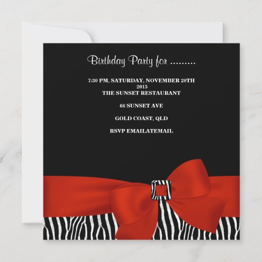 40e verjaardag Zwarte Zebra Stripe Red Bow Kaart (Achterkant)