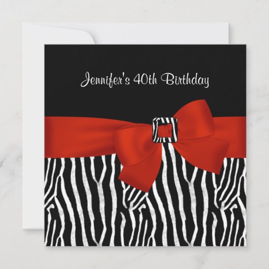 40e verjaardag Zwarte Zebra Stripe Red Bow Kaart (Voorkant)