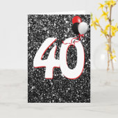 40e Verjaardagsballonnen op Zwarte Glitter Kaart (Gele Bloem)