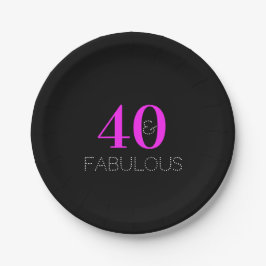 40e Verjaardagsfeest 40 Fabulous Black Neon Pink Papieren Bordje