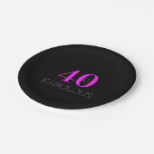 40e Verjaardagsfeest 40 Fabulous Black Neon Pink Papieren Bordje (Gekanteld)